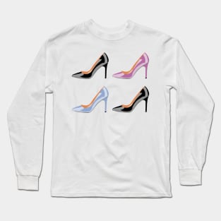 High heel shoes in black,serenity blue and bodacious pink Long Sleeve T-Shirt